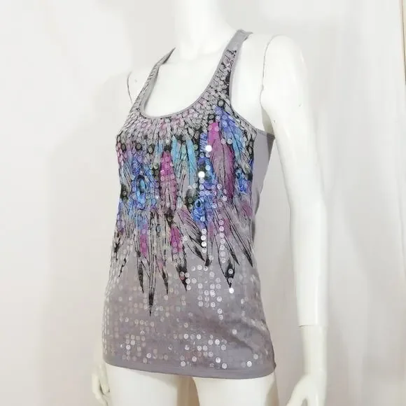 Almost Famous tribal feather sequin disc tank top - Picture 3 of 6